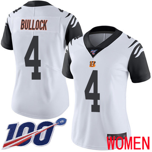 Cincinnati Bengals Limited White Women Randy Bullock Jersey NFL Footballl #4 100th Season Rush Vapor Untouchable->women nfl jersey->Women Jersey